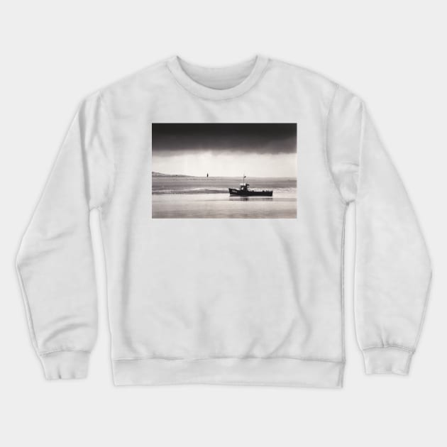 Fishing boat returning to harbour - Conwy estuary, North Wales Crewneck Sweatshirt by richflintphoto